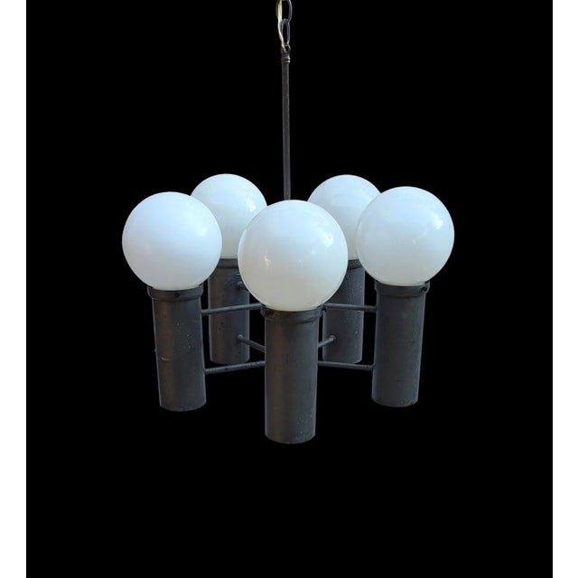 Late 20th Century Late 20th Century 10-Light Industrial Gunmetal & Glass Globe Chatham Chandelier by Robert Long For Sale - Image 5 of 9