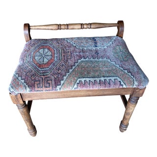 Vintage Turkish Rug Covered Bench Seat For Sale