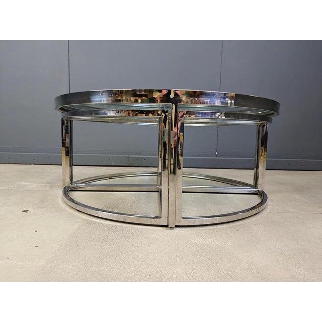 Chromed Coffee Table with Nesting Tables, 1970s, Set of 5 For Sale - Image 9 of 12