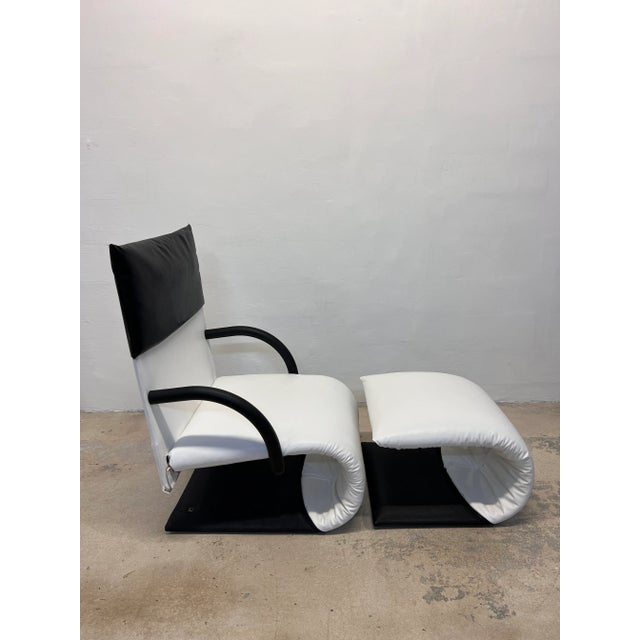 Ligne Roset Claude Brisson Postmodern Zen Lounge Chair and Footrest for Ligne Roset, 1980s For Sale - Image 4 of 13