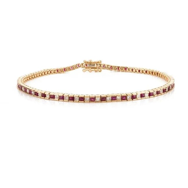 18k Yellow Gold 1.7ct Ruby Diamond Modern Tennis Bracelet for Women For Sale In New York - Image 6 of 12