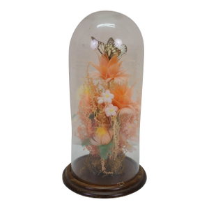 Late 20th Century Floral Butterfly Diorama Taxidermy Display Apothecary Cloche Dome 12"