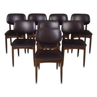 Vintage Wood and Leather Chairs by Anonima Castelli from Castelli, 1960s, Set of 8 For Sale