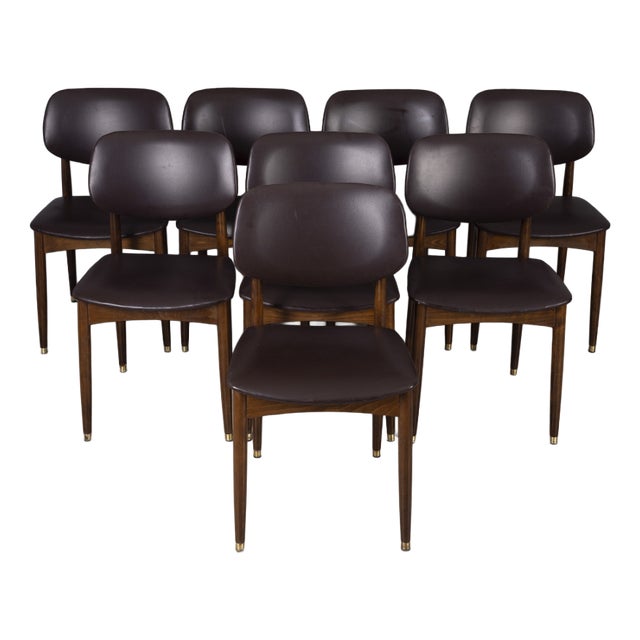 Vintage Wood and Leather Chairs by Anonima Castelli from Castelli, 1960s, Set of 8 For Sale