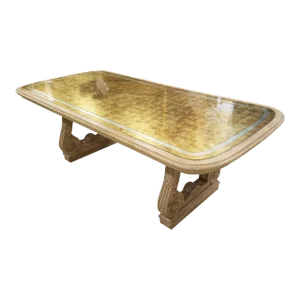 Vintage Maison Jansen Louis XVI Style Dining Table With Verre Églomisé Gold & Silver Leaf Glass Top
