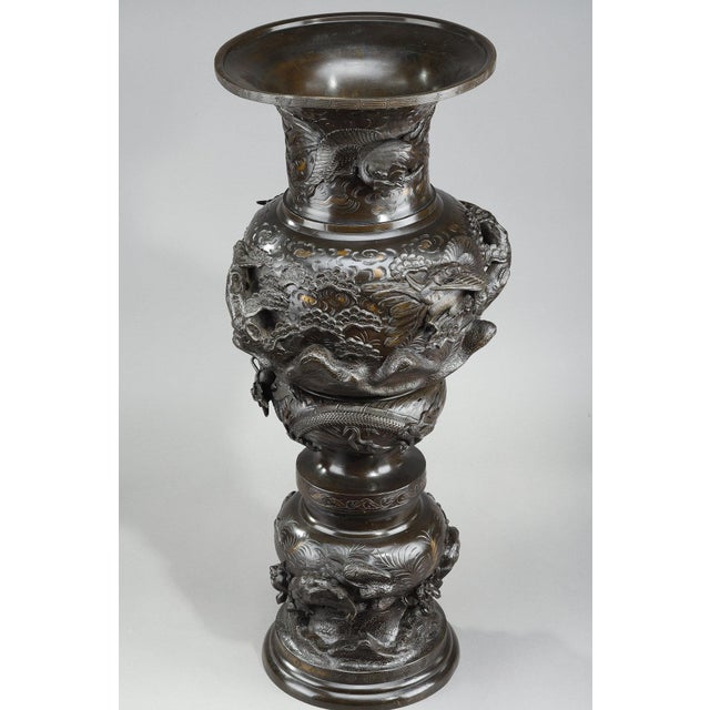 Large Bronze Vase Sculpted with Chimeras, Dragons, Birds of Frey and Phoenix, 1890s For Sale - Image 4 of 15