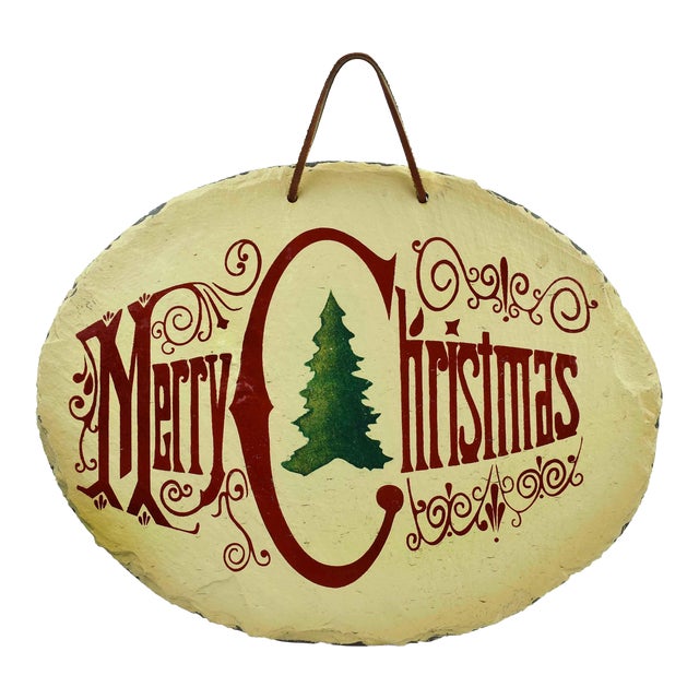 1970s Hand Painted Merry Christmas Sign Wall Decor For Sale