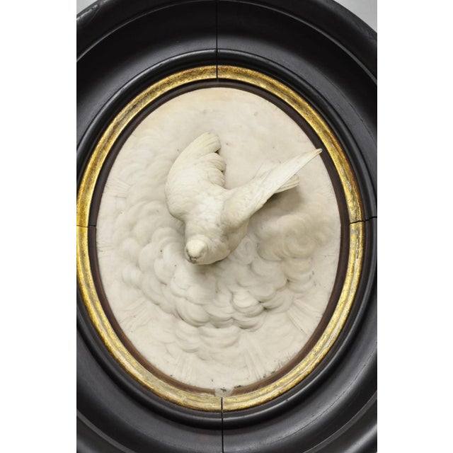 Antique Victorian Large Italian Oval Marble Relief Carved Dove Bird Wall Plaque For Sale - Image 4 of 18