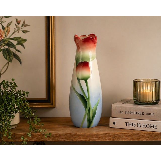 Add a beautiful touch of vintage Mid-Century Modern charm to your décor with this elegant Franz Collection porcelain tulip...