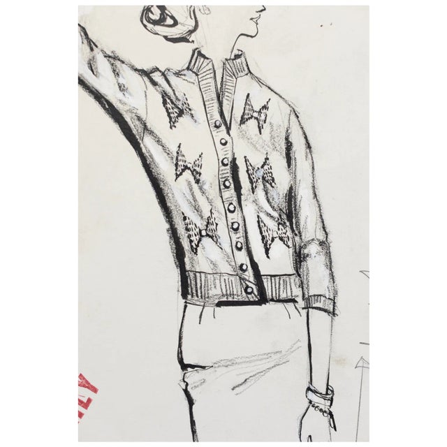 Mid-Century Modern Mid-Century Fashion Illustration Sketch, 1960 — Original Magazine Advertising Art For Sale - Image 3 of 11