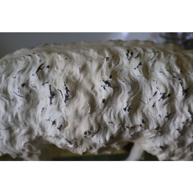 Vintage Hand-Painted English Country Grazing Sheep Sculpture on Green Plinth For Sale - Image 13 of 18
