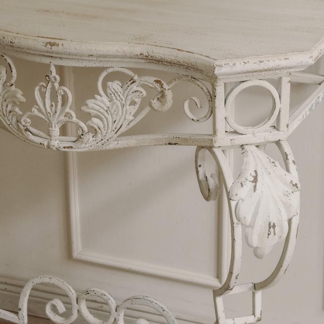 Console Table with Openwork Metal Frame and Scrollwork Ornamentation For Sale - Image 3 of 11