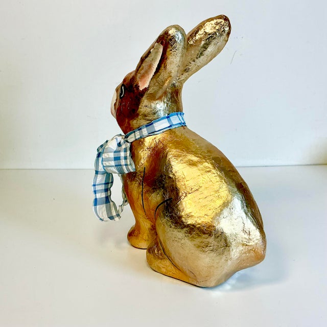 1980s Vintage Arts & Crafts Boho Chic Foil Covered Hand-Painted Papier Mache’ Bunny - Easter For Sale - Image 14 of 18