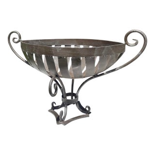 Vintage Wrought Iron Leaf Form Pedestal Centerpiece Bowl For Sale
