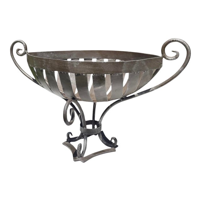Vintage Wrought Iron Leaf Form Pedestal Centerpiece Bowl For Sale