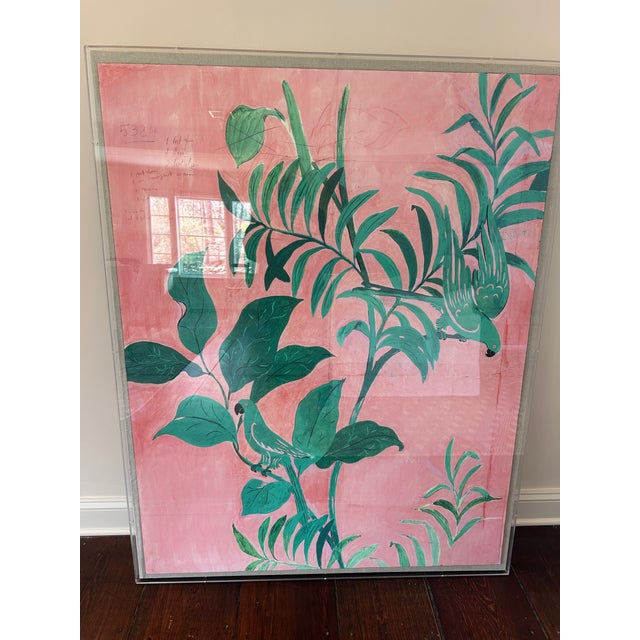 Art Deco Contemporary Paule Marrot Pink Birds Artwork, Acrylic - Frame For Sale - Image 3 of 5