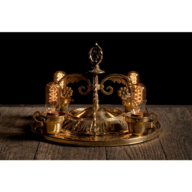 Vintage Four-Lamp Flush Mount Brass Light Fixture With Floral Motif For Sale - Image 11 of 17