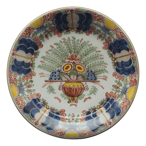 Great Tinglazed Polychrome Charger W Flowerbasket from Makkum Tichelaar Delft, 1960