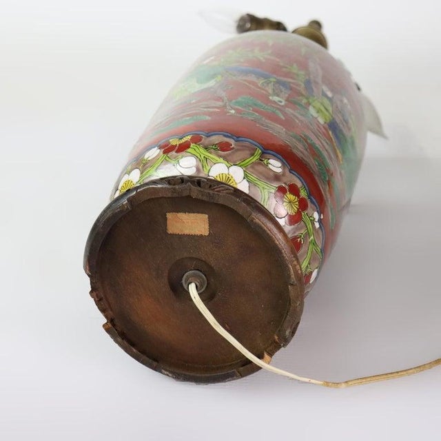 Antique Japanese Enameled Porcelain Lamp With Figures C1920 For Sale - Image 12 of 13