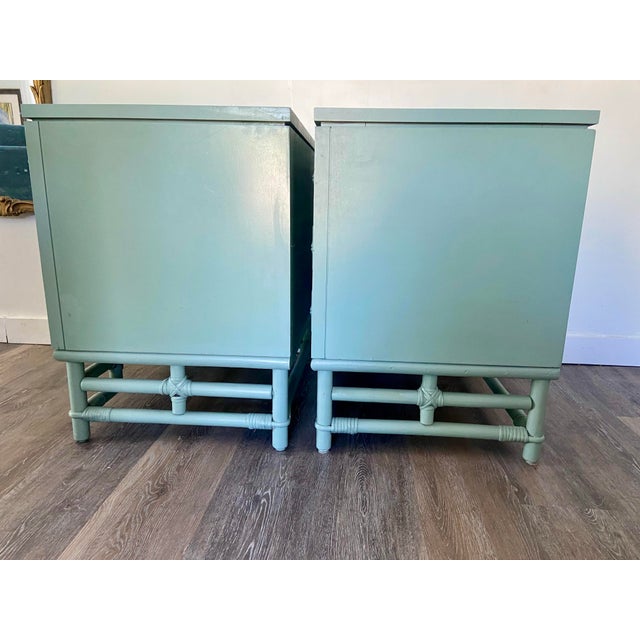Wood Vintage Ficks Reed Style Kaplan & Fox Faux Bamboo Nightstands or Side Tables - A Pair For Sale - Image 7 of 8
