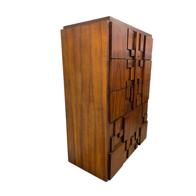 Brown Vintage Brutalist Highboy Dresser by Lane Furniture, 1970s For Sale - Image 8 of 10