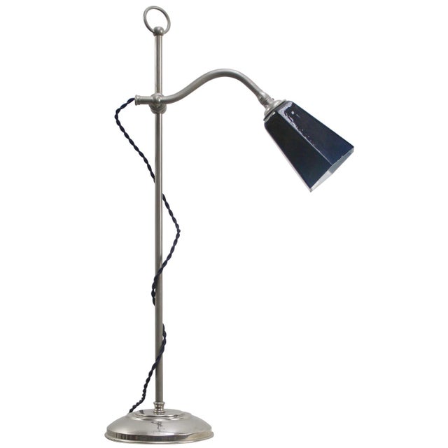 British Art Deco Chrome and Blue Glass Table Lamp For Sale - Image 6 of 6