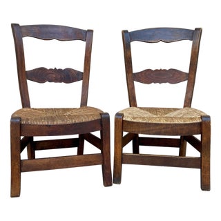 Mid 20th Century French Oak and Rush Armchairs, Set of 2 For Sale