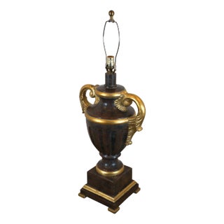 Vintage Large French Neoclassical Style Brown & Gold Trophy Urn Table Buffet Lamp For Sale
