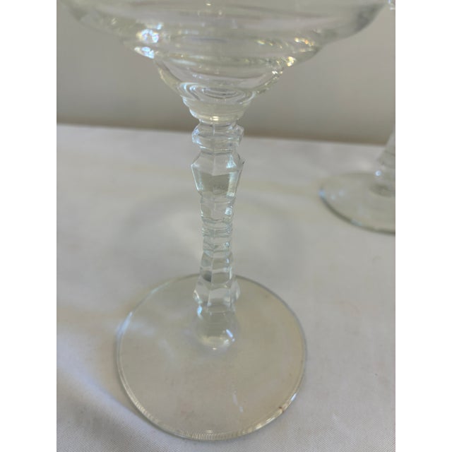 Mid-Century Modern Vintage Libbey Rock Sharpe Etched Crystal Champagne Coupes - Set of 3 For Sale - Image 3 of 7