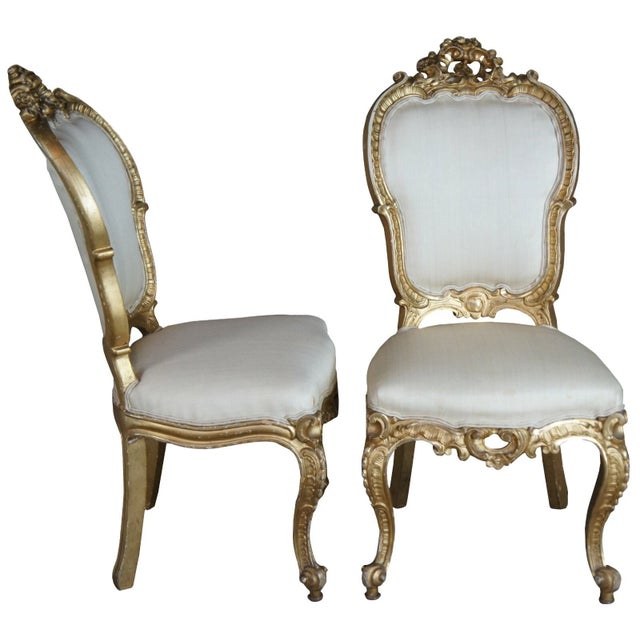 Suite of 8 Swedish gilt and gesso Louis XV/Rococo side chairs. Circa mid 18th century. Features an ornately scalloped...