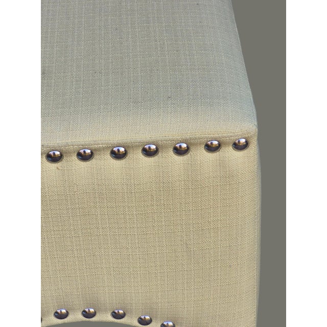 Vintage Yellow Fabric Upholstered Ottoman Stool For Sale - Image 4 of 9