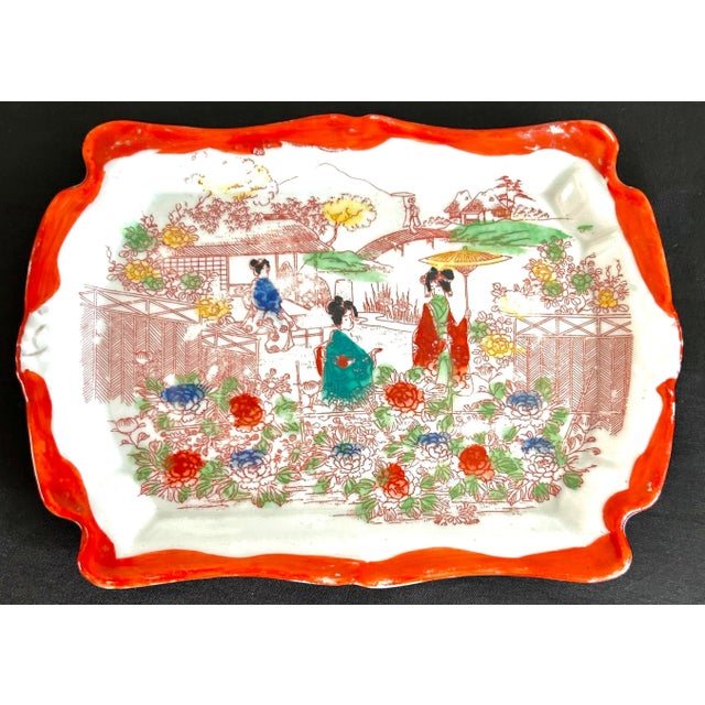 White 1920’s Antique Japanese Chinoiserie Hand Painted Traditional Geisha Girl & Pagoda Plates & Small Bowls - a 25 Piece Set For Sale - Image 8 of 12