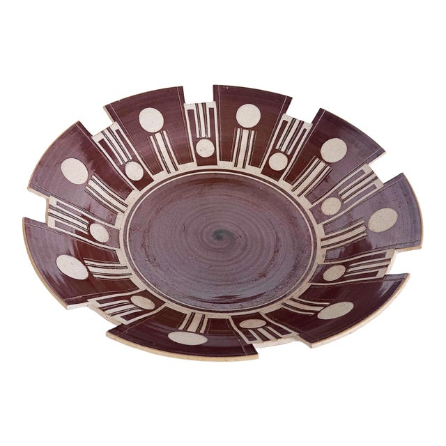 Vintage Overscale Geometric Ceramic Centerpiece Bowl For Sale