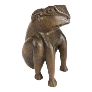 Mid Century Carved Wooden Frog For Sale