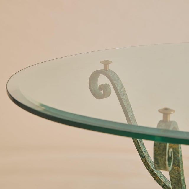 Vintage French Iron + Bronze Oval Glass Coffee Table For Sale - Image 10 of 11