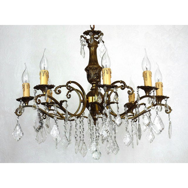 1950s French Brass Crystal Eight-Light Chandelier, 1950s For Sale - Image 5 of 12