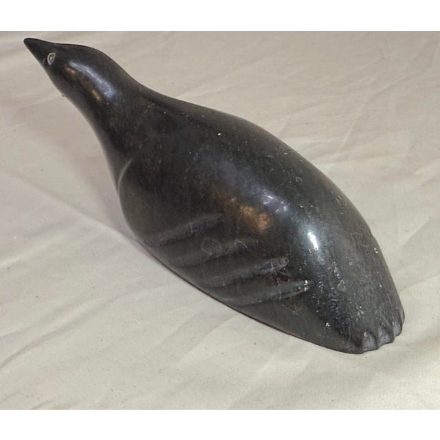 Antique Hand Carved Signed Soapstone Canadian Eskimo Inuit Bird Sculpture Statue For Sale - Image 4 of 12