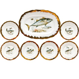 Vintage German Porcelain Fish Service Set – 6 Dinner Plates & Large Platter by Hutschenreuther Hohenberg For Sale