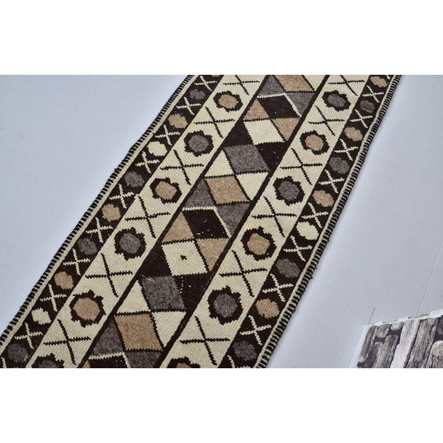 Turkish Vintage Anatolian Wool Runner, Hand-Woven Geometric Kilim With Earth Tones For Sale - Image 3 of 10