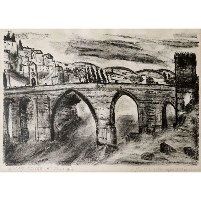 Mid 20th Century Vintage Mid Century Roman Bridge Toledo Spain Lithograph For Sale - Image 5 of 5