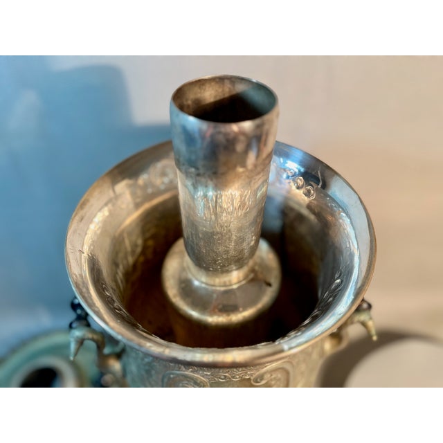 Silver 31" Tall Russian Samovar Silver Plated Decorative Embossings For Sale - Image 8 of 9