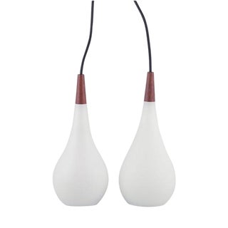Pendants in Opal Glass and Precious Wood attributed to Tue Poulsen for Louis Poulsen, 1960s, Set of 2 For Sale