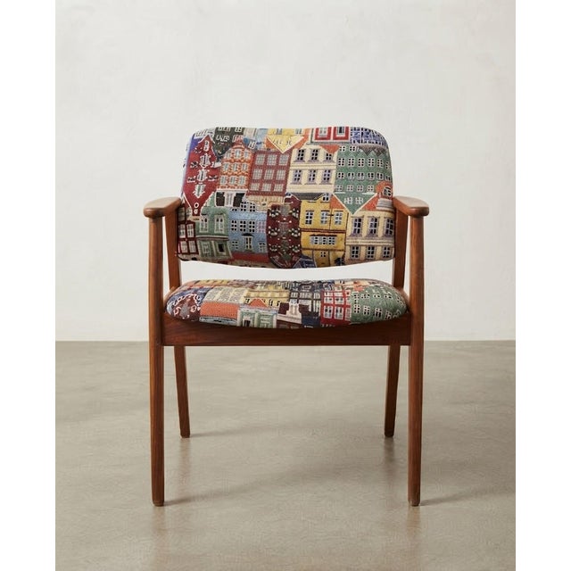 Mid-Century Modern Vintage Hungarian Lounge Chair in Pattern Fabric with Wooden Frame For Sale - Image 3 of 4