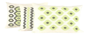 Pistachio & Brown Ikat Lumbar Linen Pillow Set- 3 Pieces