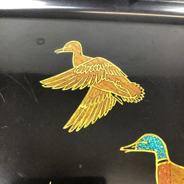 1970s Vintage Large Size Black Bakelite Mallard Duck Design Serving Tray For Sale - Image 5 of 10