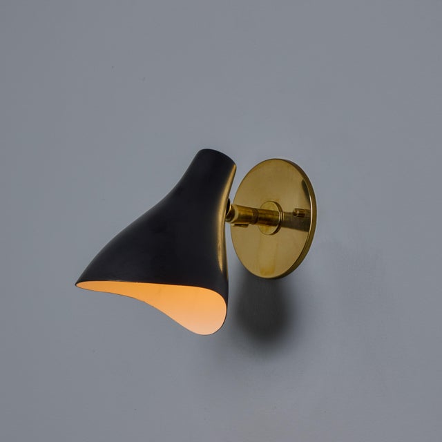 1950s Gino Sarfatti Model #10 sconce for Arteluce in Black Executed in painted aluminum and custom fabricated period-...