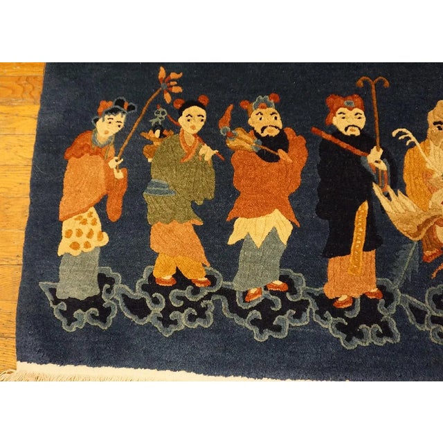 Figurative 1920s Black Background With a Example of Culture Chinese Antique Peking Rug For Sale - Image 3 of 6