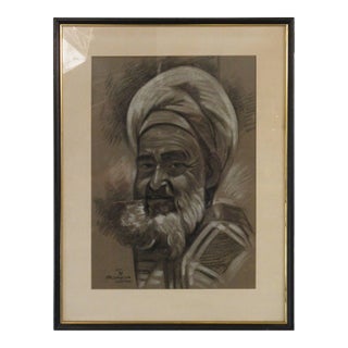 1950s Signed Charcoal Picture of Arabian For Sale