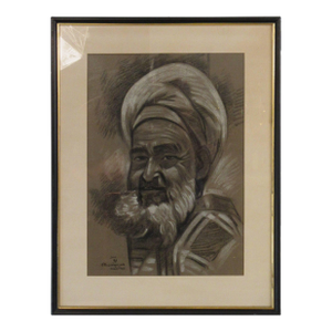 1950s Signed Charcoal Picture of Arabian