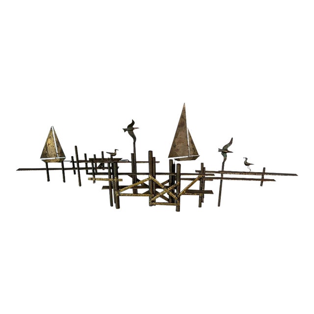 Curtis Jere Sailboats and Dock Wall Sculpture Signed Mid-Century Modern For Sale